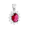 PARURE SET ORECCHINI E CIONDOLO OVALE CUBIC ZIRCONIA ROSSO RUBINO CONTORNATO DA CUBIC ZIRCONIA BIANCHI IN ARGENTO 925 GALVANICA 