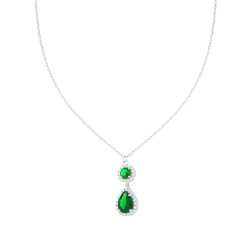 COLLANA CATENA FORZATINA DIAMANTATA GOCCIA VERDE SMERALDO CONTORNATA DA CUBIC ZIRCONIA BIANCHI IN ARGENTO 925 GALVANICA RODIO
