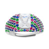 ANELLO CHEVALIER SIGILLO RETTANGOLO CUBIC ZIRCONIA BIANCO E MULICOLOR RUBINO SMERALDO E ZAFFIRO IN ARGENTO 925 GALVANICA RODIO