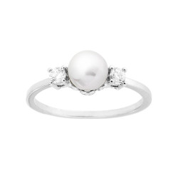 ANELLO CON PERLA BIANCA MM 7 E ZIRCONI BIANCHI IN ARGENTO 925 GALVANICA RODIO
