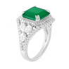 ANELLO SOLITARIO QUADRATO VERDE SMERALDO CONTORNATO DA CUBIC ZIRCONIA BIANCHI IN ARGENTO 925 GALVANICA RODIO