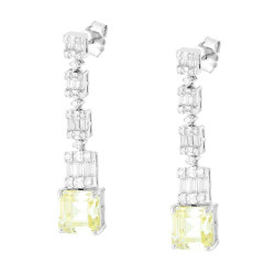 ORECCHINI TENNIS CON PIETRE NATURALI ZAFFIRO GIALLO E CUBIC ZIRCONIA BIANCHI IN ARGENTO 925 GALVANICA RODIO
