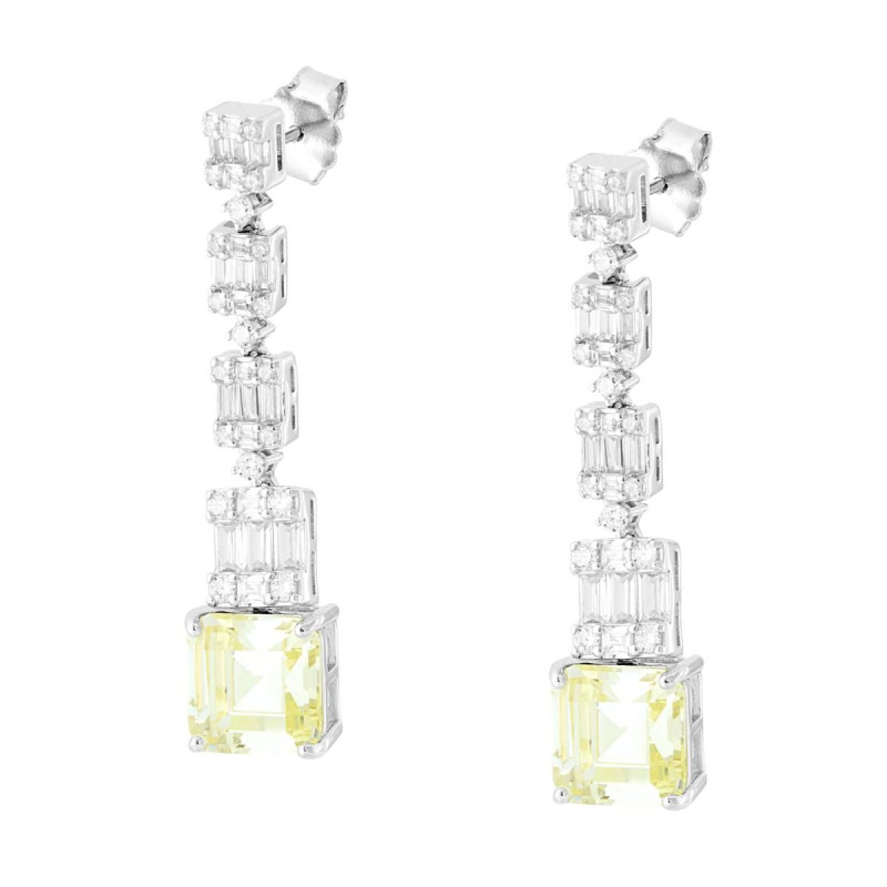 ORECCHINI TENNIS CON PIETRE NATURALI ZAFFIRO GIALLO E CUBIC ZIRCONIA BIANCHI IN ARGENTO 925 GALVANICA RODIO