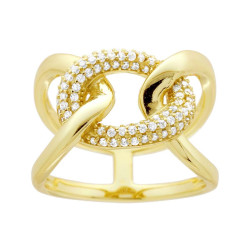 ANELLO FASCIA A NODO CON CUBIC ZIRCONIA BIANCHI IN ARGENTO 925 GALVANICA ORO