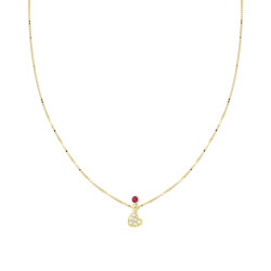 COLLANA CATENA VENEZIANA DIAMANTATA CON CUORE CUBIC ZIRCONIA BIANCHI E PUNTO LUCE ROSSO RUBINO IN ARGENTO 925 GALVANICA ORO