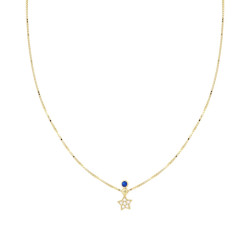 COLLANA CATENA VENEZIANA DIAMANTATA CON STELLA CUBIC ZIRCONIA BIANCHI E PUNTO LUCE BLU ZAFFIRO IN ARGENTO 925 GALVANICA ORO