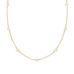 COLLANA CATENA ROLO DIAMANTATA CON STELLE CUBIC ZIRCONIA BIANCHI IN ARGENTO 925 GALVANICA ORO