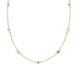 COLLANA CATENA ROLO DIAMANTATA CON STELLE CUBIC ZIRCONIA MULTICOLOR IN ARGENTO 925 GALVANICA ORO