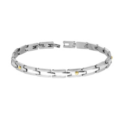 BRACCIALE UOMO MAGLIA IMPERNIATA E PUNTI COLORE ORO IN ACCIAIO