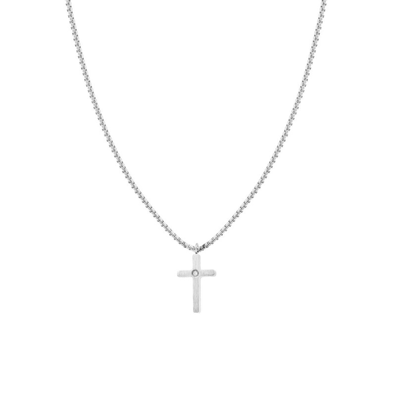 COLLANA CATENA VENEZIANA TONDA CON CROCE E CRYSTAL BIANCO IN ACCIAIO
