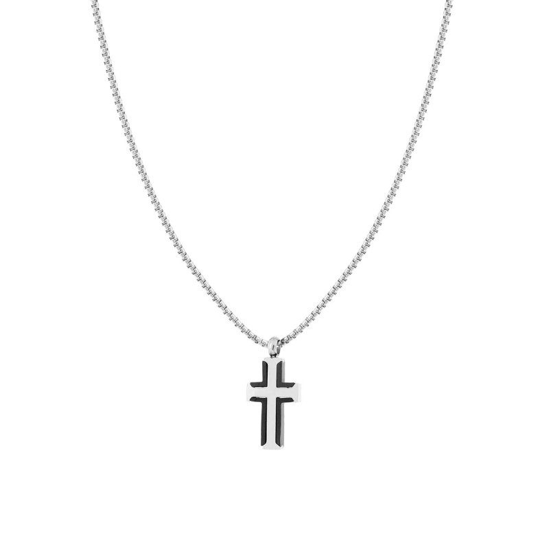 COLLANA CATENA VENEZIANA TONDA CON CROCE NERA E ACCIAIO
