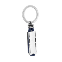 PORTACHIAVI UOMO DONNA AD ANELLO IN ECOPELLE BLU CON PIASTRA RETTANGOLARE IN ACCIAIO