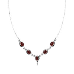 COLLANA ETNICA THAILANDESE CATENA FORZATINA CON PIETRE NATURALI GRANATO IN ARGENTO 925