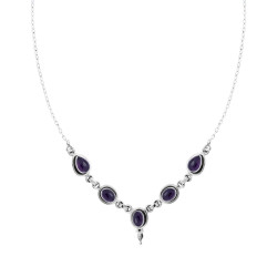 COLLANA ETNICA THAILANDESE CATENA FORZATINA CON PIETRE NATURALI TANZANITE IN ARGENTO 925