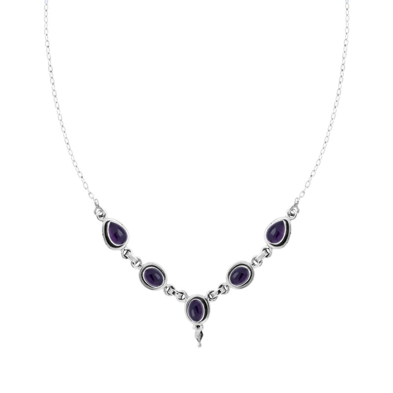 COLLANA ETNICA THAILANDESE CATENA FORZATINA CON PIETRE NATURALI TANZANITE IN ARGENTO 925