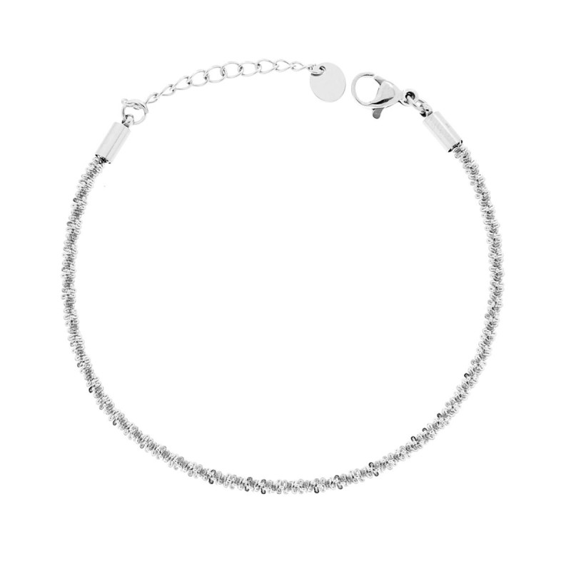 BRACCIALE CATENA CORDA DIAMANTATA SEZIONE MM 2.3 LUNGHEZZA CM 17+3 IN ACCIAIO