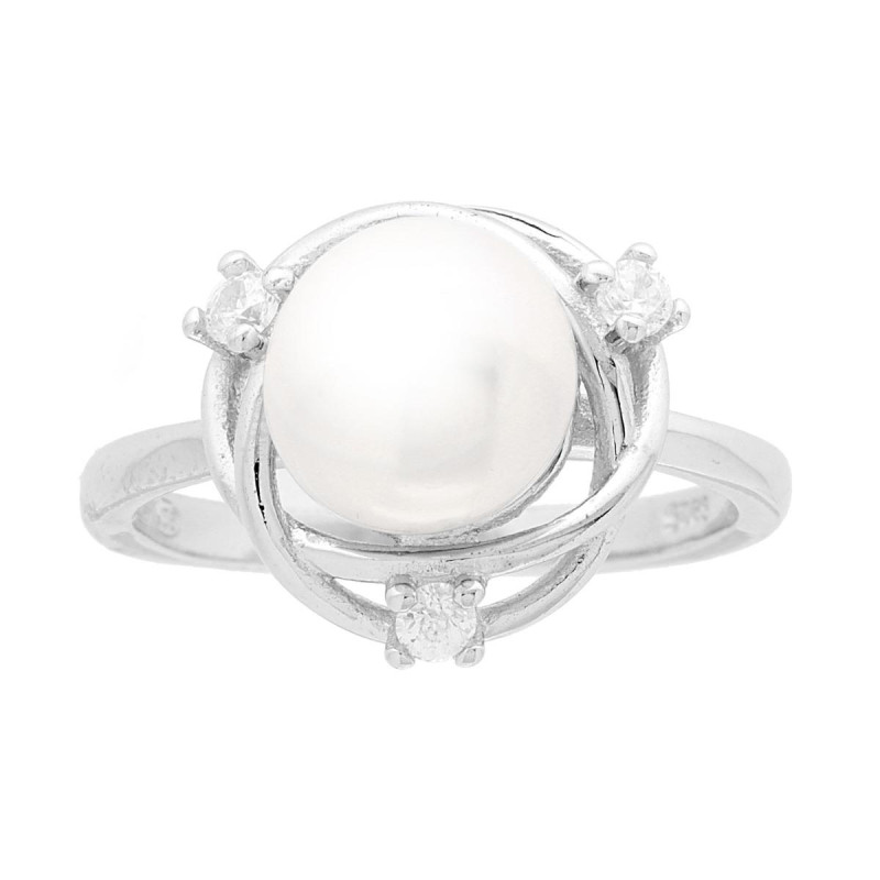 ANELLO PERLA CON CUBIC ZIRCONIA BIANCHI IN ARGENTO 925 GALVANICA RODIO