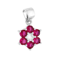 CIONDOLO FIORE PUNTO LUCE CON CUBIC ZIRCONIA ROSSO RUBINO E BIANCO IN ARGENTO 925 GALVANICA RODIO
