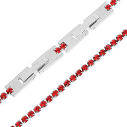 BRACCIALE TENNIS GRIFFE CM 19-21 CON CRYSTAL MM 2 ROSSO RUBINO REGOLABILE IN ACCIAIO