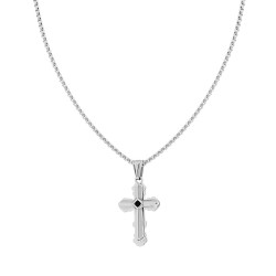 COLLANA CATENA VENEZIANA TONDA CON CROCE CON CRYSTAL NERO IN ACCIAIO