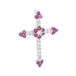 CIONDOLO CROCE ROMANA CON CUBIC ZIRCONIA ROSSO RUBINO E BIANCHI IN ARGENTO 925 GALVANICA RODIO