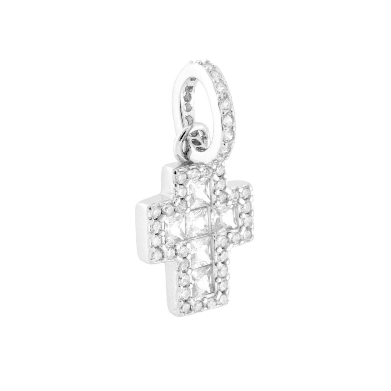 CIONDOLO CROCE CON CUBIC ZIRCONIA BIANCHI IN ARGENTO 925 GALVANICA RODIO
