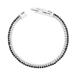 BRACCIALE DUE FILI CATENA VENEZIANA TONDA E TENNIS CON CUBIC ZIRCONIA NERI IN ACCIAIO
