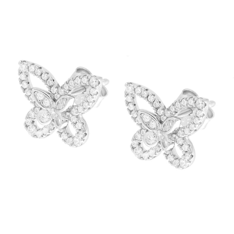 ORECCHINI FARFALLA CON CUBIC ZIRCONIA BIANCHI IN ARGENTO 925 GALVANICA RODIO