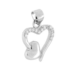 PARURE SET ORECCHINI E CIONDOLO CUORE E CUORICINO CON CUBIC ZIRCONIA BIANCHI IN ARGENTO 925 GALVANICA RODIO