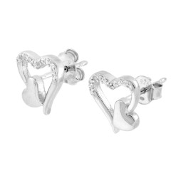 PARURE SET ORECCHINI E CIONDOLO CUORE E CUORICINO CON CUBIC ZIRCONIA BIANCHI IN ARGENTO 925 GALVANICA RODIO