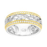 ANELLO FASCIA CON MOTIVO ORNAMENTALE CUBIC ZIRCONIA BIANCHI IN ARGENTO 925 GALVANICA RODIO E ORO