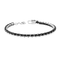 BRACCIALE UOMO CATENA VENEZIANA TONDA CON DETTAGLI IN NERO IN ACCIAIO