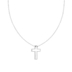 COLLANA CATENA FORZATINA DIAMANTATA CON CROCE IN ACCIAIO