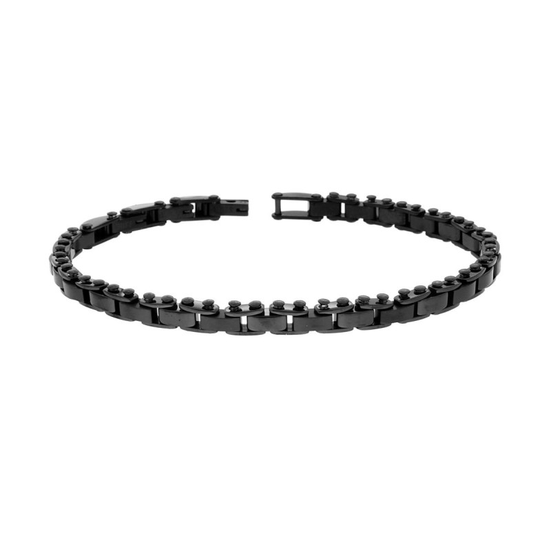 BRACCIALE UOMO MAGLIA IMPERNIATA CON CERAMICA NERA IN ACCIAIO COLORE NERO