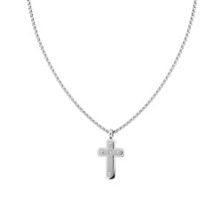 COLLANA CATENA VENEZIANA TONDA CON CROCE CON CRYSTAL BIANCO IN ACCIAIO