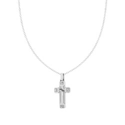COLLANA CATENA FORZATINA DIAMANTATA CON CROCE IN ACCIAIO