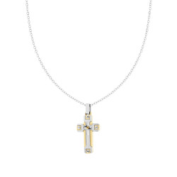COLLANA CATENA FORZATINA DIAMANTATA CON CROCE ORO IN ACCIAIO