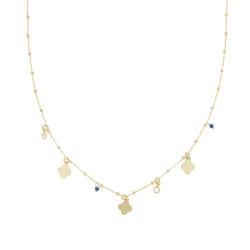COLLANA CATENA FORZATINA E PALLINE CON QUADRIFOGLI PLAIN PENDENTI CUBIC ZIRCONIA BIANCHI E CRYSTAL BLU IN ARGENTO 925 GALVANICA 