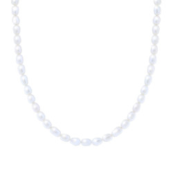 COLLANA CATENA CON FILO DI PERLE OVALI NATURALI DI FIUME MM 5,5 IN ARGENTO 925 GALVANICA RODIO
