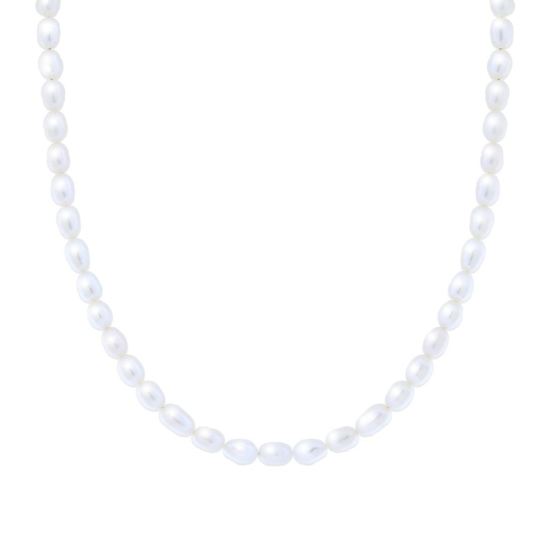 COLLANA CATENA CON FILO DI PERLE OVALI NATURALI DI FIUME MM 5,5 IN ARGENTO 925 GALVANICA RODIO