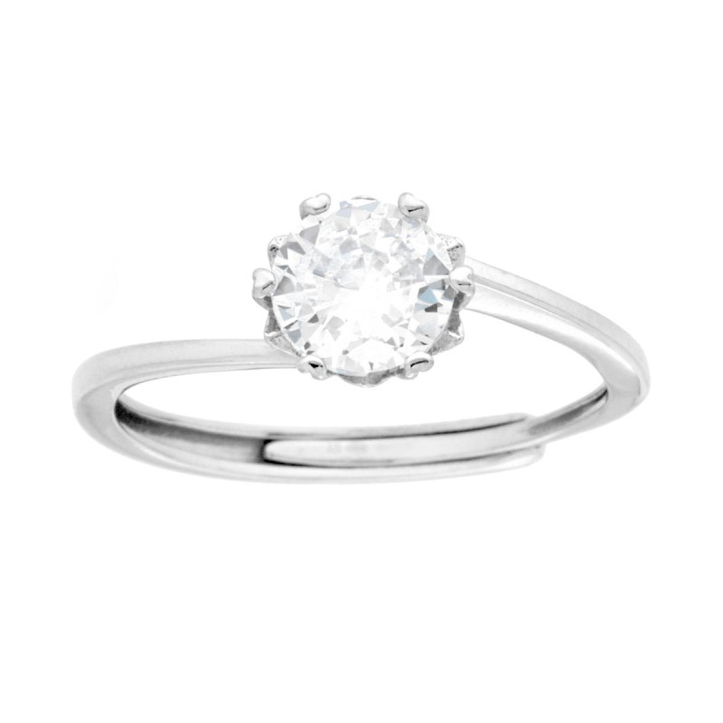 ANELLO SOLITARIO CON CUBIC ZIRCONIA BIANCO MM 6 IN ARGENTO 925 GALVANICA RODIO