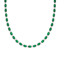 COLLANA TENNIS OVALI VERDE SMERALDO E CUBIC ZIRCONIA BIANCHI IN ARGENTO 925 GALVANICA RODIO