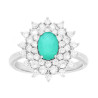 ANELLO FIORE OVALE TORMALINA PARAIBA CONTORNATO DA CUBIC ZIRCONIA BIANCHI IN ARGENTO 925 GALVANICA RODIO