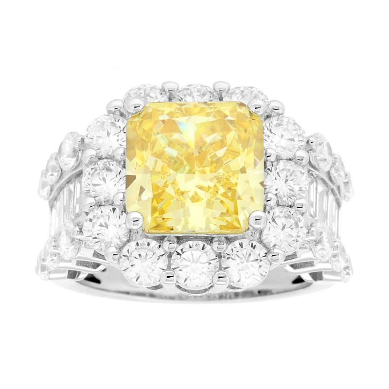 ANELLO QUADRATO TOPAZIO CONTORNATO DA CUBIC ZIRCONIA BIANCHI IN ARGENTO 925 GALVANICA RODIO