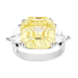 ANELLO OTTAGONALE TOPAZIO E TRIANGOLI CUBIC ZIRCONIA BIANCHI IN ARGENTO 925 GALVANICA RODIO