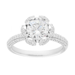 ANELLO SOLITARIO BOCCIOLO FIORE CON CUBIC ZIRCONIA BIANCHI IN ARGENTO 925 GALVANICA RODIO