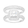ANELLO DOPPIO VERETTA E SOLITARIO CON QUADRATO CONTORNATO DA CUBIC ZIRCONIA BIANCHI IN ARGENTO 925 GALVANICA RODIO