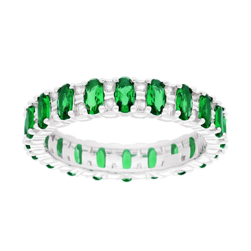ANELLO ETERNITY RIVIERA A GIRO CON OVALI VERDE SMERALDO E CUBIC ZIRCONIA BIANCHI IN ARGENTO 925 GALVANICA RODIO