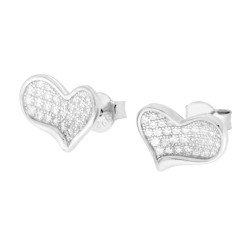 ORECCHINI CUORE CON CUBIC ZIRCONIA BIANCHI IN ARGENTO 925 GALVANICA RODIO