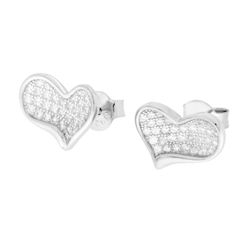ORECCHINI CUORE CON CUBIC ZIRCONIA BIANCHI IN ARGENTO 925 GALVANICA RODIO